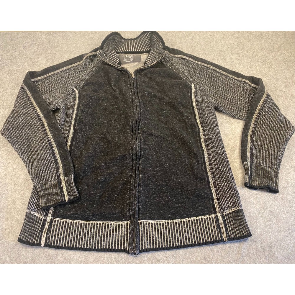 BKE Standard Fit Mens Large Charcoal Gray Mock Neck Full Zip Rib Knit Sweater‎